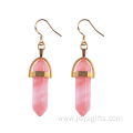 Gold Plated Hexagon Point Gemstone Dangle Charm Earrings